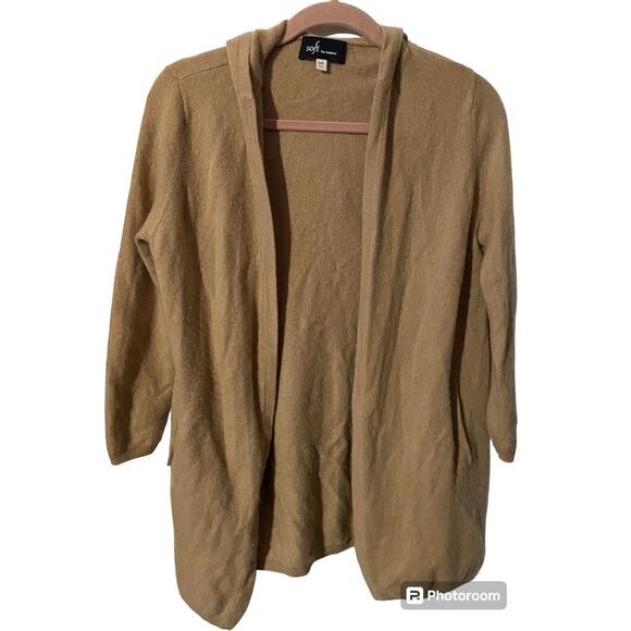 Soft by Naadam Cashmere Hooded 3/4 Sleeve Cardigan Size XXS Tan - Picture 1 of 7